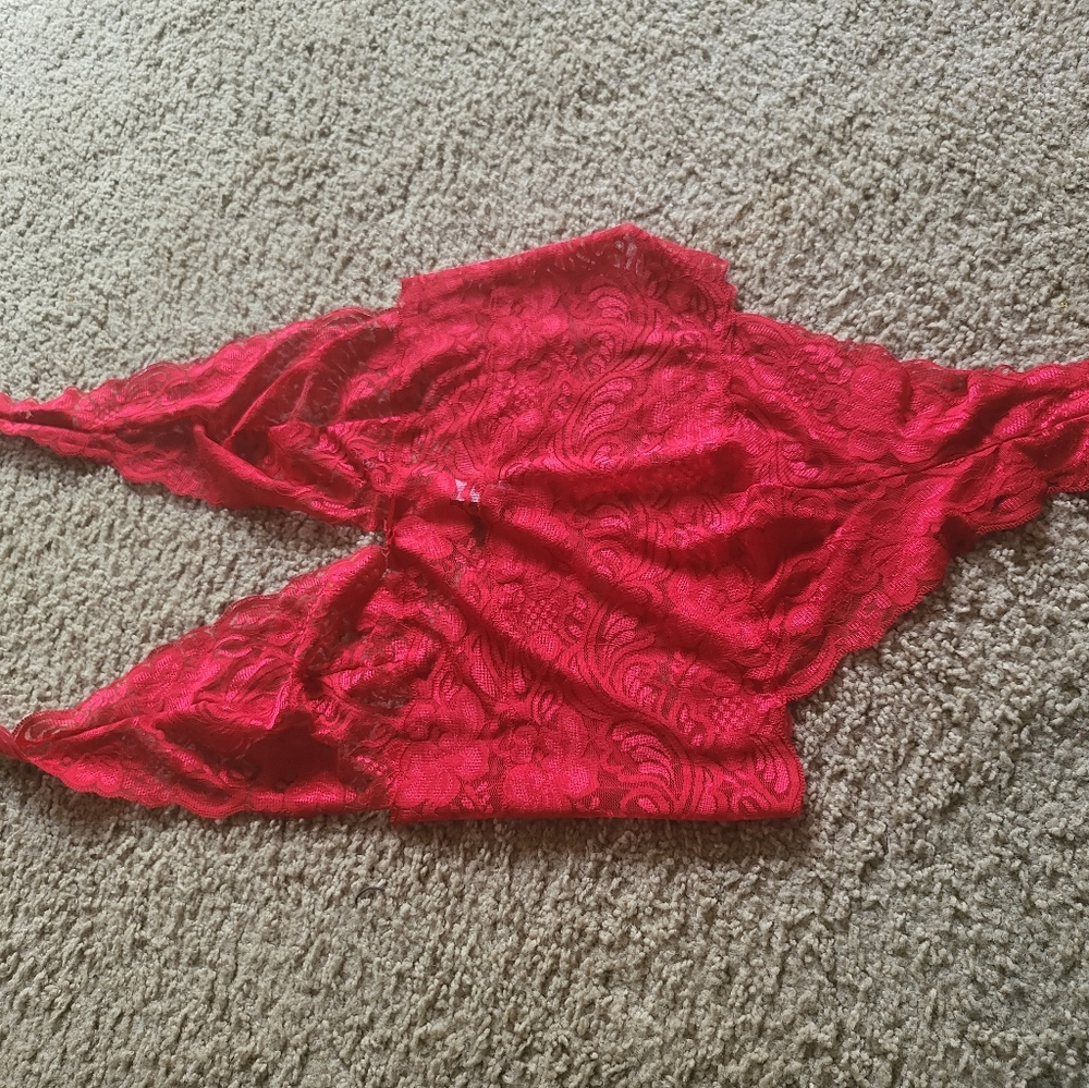 Red lace teddy from Adore Me